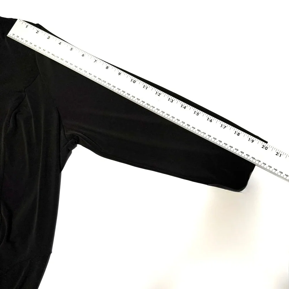 Susan Graver‎ Black Liquid Knit Dress 3/4 A-line Sleeve Keyhole Neck Size L
